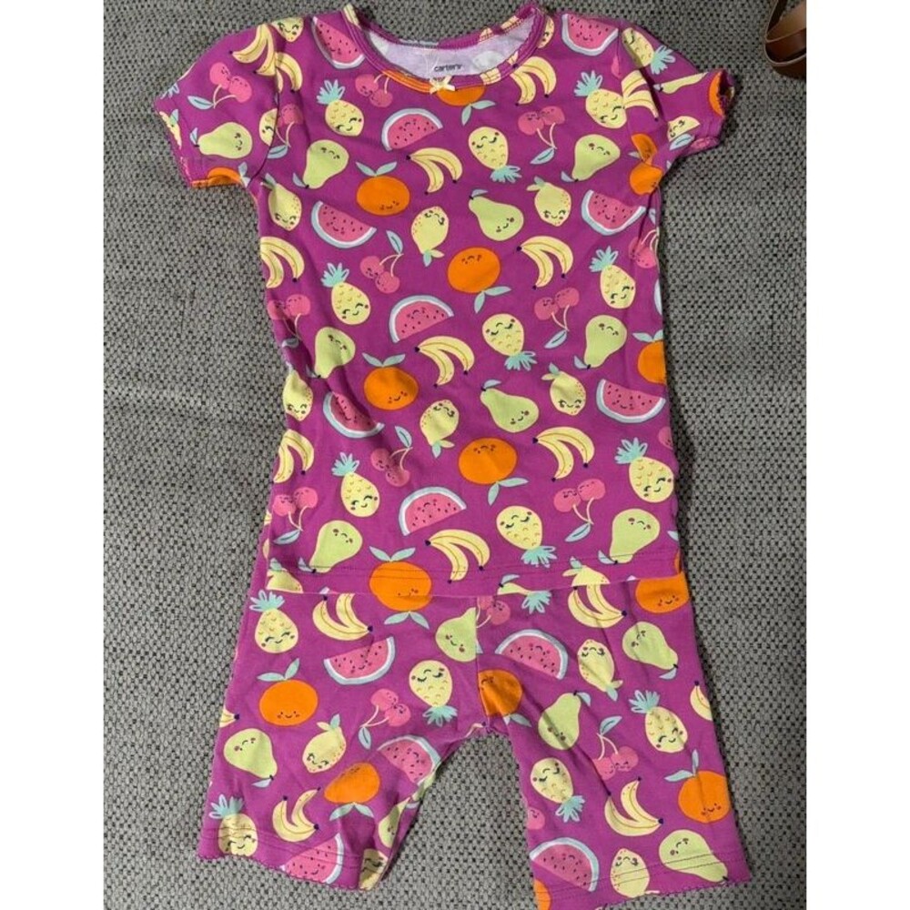 Carter’s Girls Size 6 Fruit Print Pajama Set Pink Short Sleeve Shorts PJs
